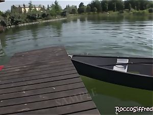 Misha Crossrides Rocco's rod by the lake